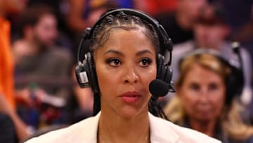 Oct 25, 2022; Phoenix, Arizona, USA; TNT broadcaster Candace Parker during the Golden State Warriors game against the Phoenix Suns at Footprint Center. Mandatory Credit: Mark J. Rebilas-Imagn Images