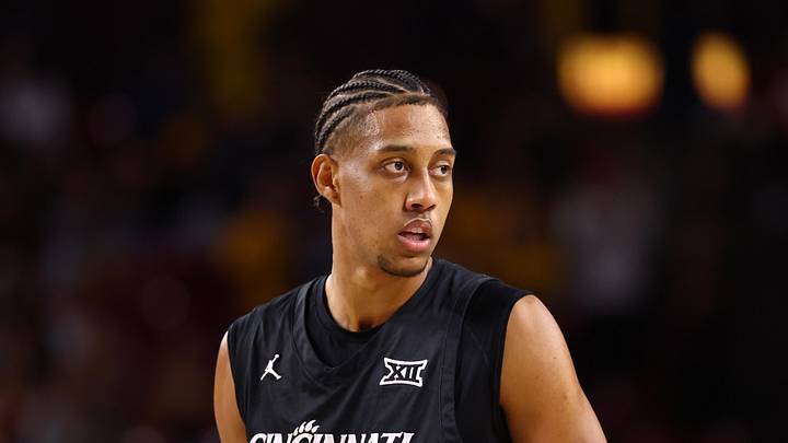 Jan 24, 2026; Tempe, Arizona, USA; Cincinnati Bearcats forward Baba Miller (18) against the Arizona State Sun Devils at Desert Financial Arena. Mandatory Credit: Mark J. Rebilas-Imagn Images