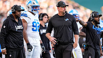 Detroit Lions head coach Dan Campbell watches a play against Green Bay Packers during the second half at Lambeau Field in Green Bay, Wis., on Sunday, September 7, 2025.