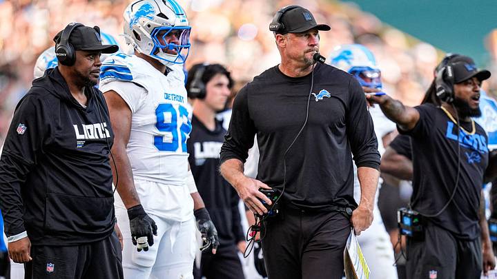 Detroit Lions head coach Dan Campbell watches a play against Green Bay Packers during the second half at Lambeau Field in Green Bay, Wis., on Sunday, September 7, 2025.