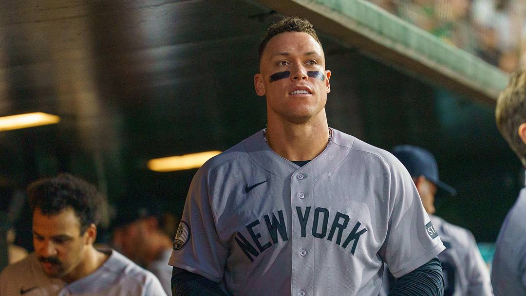 May 30, 2026; West Sacramento, California, USA; New York Yankees right fielder Aaron Judge (99) prepares to go back out for the bottom half of the sixth inning against the Athletics at Sutter Health Park. Mandatory Credit: Neville E. Guard-Imagn Images