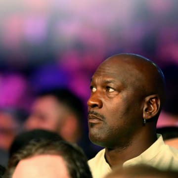 May 2, 2015; Las Vegas, NV, USA; Chicago Bulls former player Michael Jordan in attendance before the boxing fight between Floyd Mayweather and Manny Pacquiao at the MGM Grand Garden Arena. Mandatory Credit: Mark J. Rebilas-USA TODAY Sports

