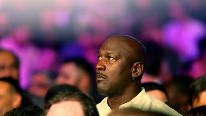 May 2, 2015; Las Vegas, NV, USA; Chicago Bulls former player Michael Jordan in attendance before the boxing fight between Floyd Mayweather and Manny Pacquiao at the MGM Grand Garden Arena. Mandatory Credit: Mark J. Rebilas-USA TODAY Sports

