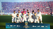 Boca Juniors team pose for a photo during the match between...