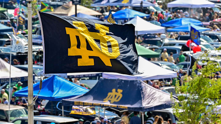 Sep 7, 2024; South Bend, Indiana, USA; A general view of tailgating outside Notre Dame Stadium before the game against the Northern Illinois Huskies. 