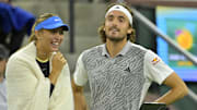 Paula Badosa and Stefanos Tsitsipas watch the action in the Eisenhower Cup Tie Break Tens event.