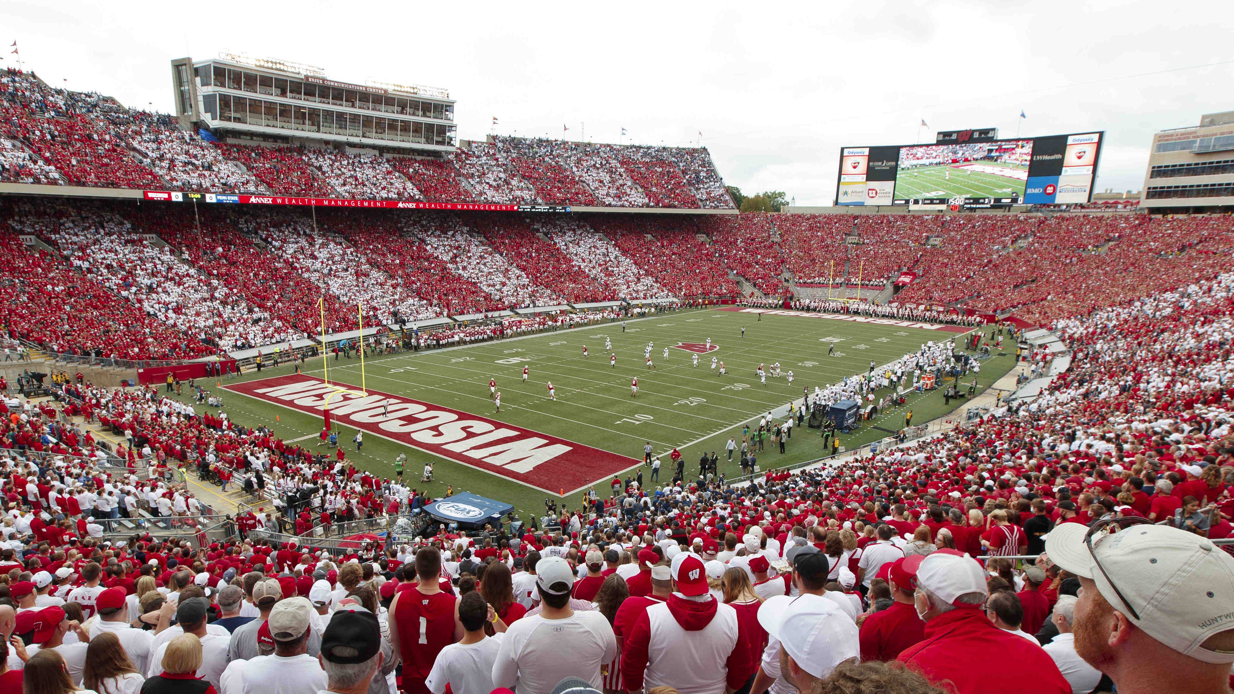 Scenes from a Wisconsin Badgers game during the college football season.