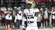 Nov 17, 2023; Pullman, Washington, USA; Colorado Buffaloes cornerback Travis Hunter (12) celebrates a touchdown against the Washington State Cougars in the first half at Gesa Field at Martin Stadium. Mandatory Credit: James Snook-USA TODAY Sports