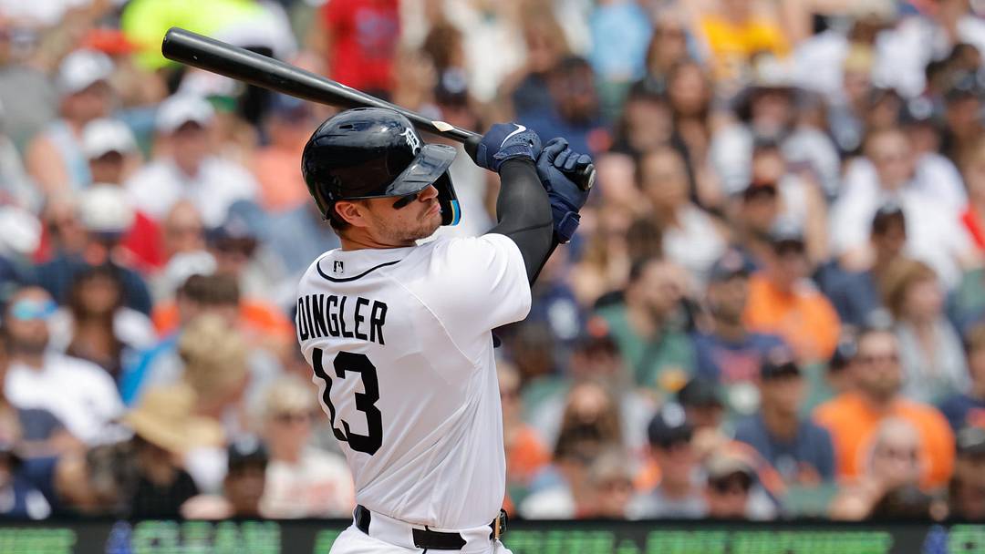 Jun 20, 2026; Detroit, Michigan, USA; Detroit Tigers catcher Dillon Dingler (13) hits an RBI single in the fifth inning against the Chicago White Sox at Comerica Park. Mandatory Credit: Rick Osentoski-Imagn Images Jun 20, 2026; Detroit, Michigan, USA; Detroit Tigers catcher Dillon Dingler (13) hits an RBI single in the fifth inning against the Chicago White Sox at Comerica Park. Mandatory Credit: Rick Osentoski-Imagn Images