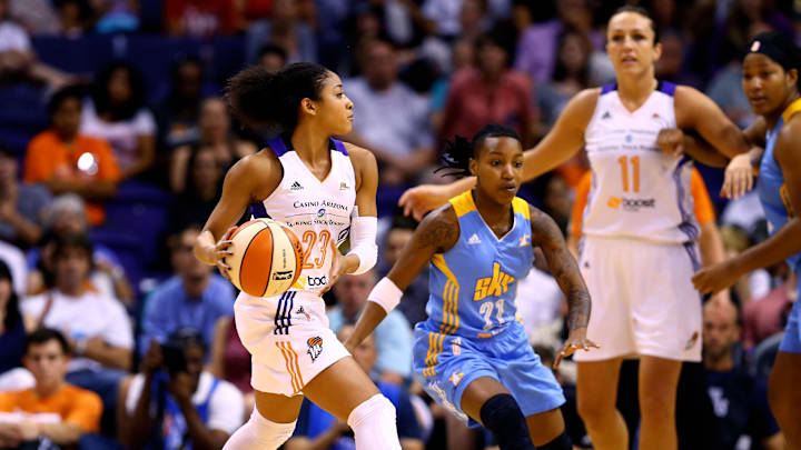 Sep 7, 2014; Phoenix, AZ, USA; Phoenix Mercury guard Tiffany Bias (23) against the Chicago Sky during game one of the WNBA Finals at US Airways Center. The Mercury defeated the Sky 83-62. Mandatory Credit: Mark J. Rebilas-Imagn Images
