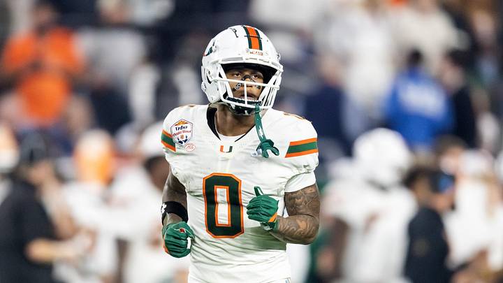 Jan 8, 2026; Glendale, AZ, USA; Miami Hurricanes wide receiver Keelan Marion (0) against the Mississippi Rebels during the 2026 Fiesta Bowl and semifinal game of the College Football Playoff at State Farm Stadium. Mandatory Credit: Mark J. Rebilas-Imagn Images