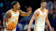Mar 20, 2025; Lexington, KY, USA; Tennessee Volunteers guard Zakai Zeigler (5) during the second half against the Wofford Terriers in the first round of the NCAA Tournament at Rupp Arena. Mandatory Credit: Jordan Prather-Imagn Images