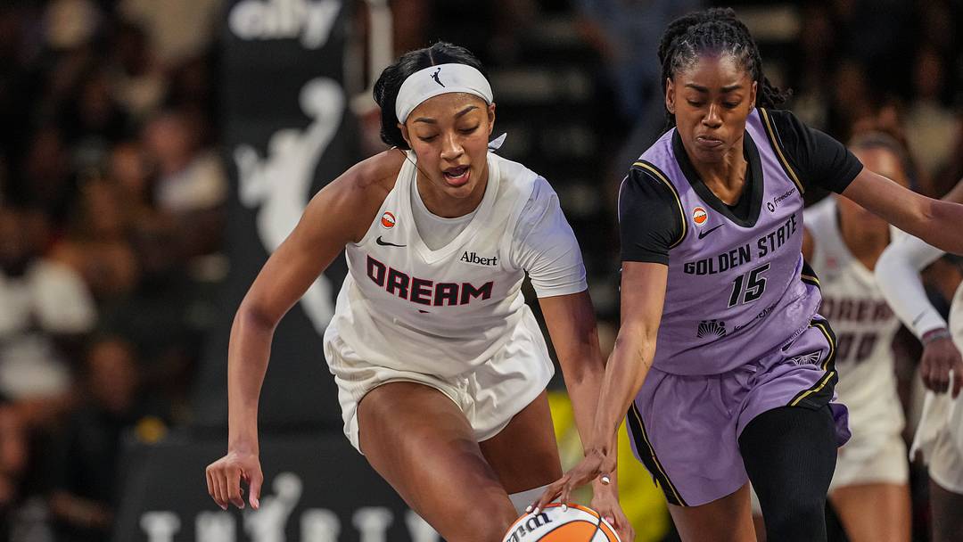Jul 4, 2026; College Park, Georgia, USA; Atlanta Dream forward Angel Reese (5) and Golden State Valkyries guard Tiffany Hayes (15) fight for the ball during the first half at Gateway Center Arena at College Park. Mandatory Credit: Dale Zanine-Imagn Images Jul 4, 2026; College Park, Georgia, USA; Atlanta Dream forward Angel Reese (5) and Golden State Valkyries guard Tiffany Hayes (15) fight for the ball during the first half at Gateway Center Arena at College Park. Mandatory Credit: Dale Zanine-Imagn Images