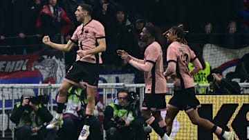 Achraf Hakimi celebrating his goal against Lyon