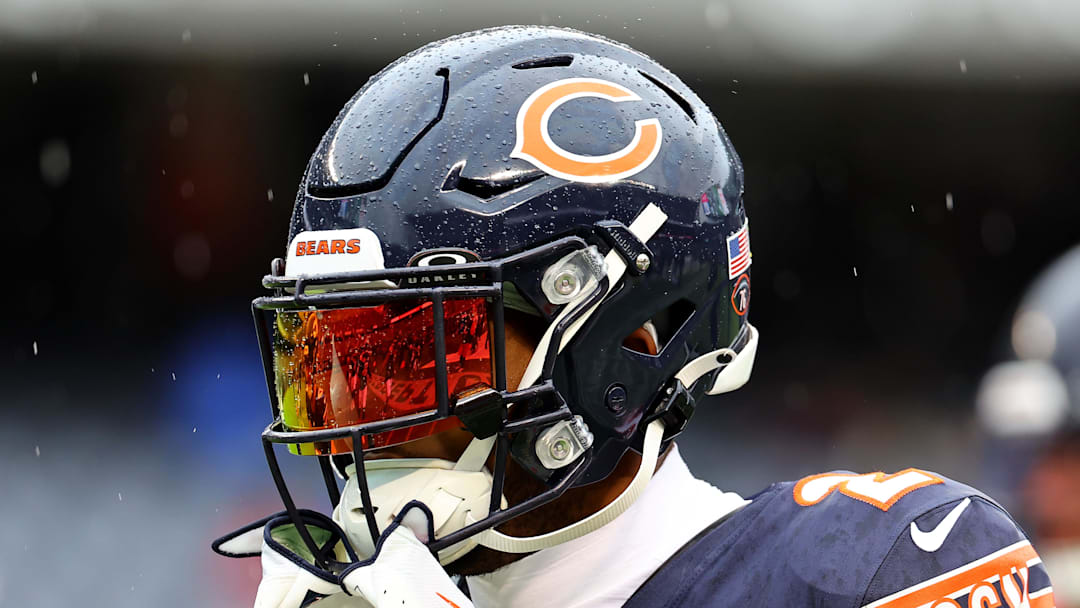 Oct 19, 2025; Chicago, Illinois, USA; Chicago Bears wide receiver DJ Moore (2) practices against the New Orleans Saints before the game at Soldier Field. Mandatory Credit: Mike Dinovo-Imagn Images