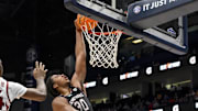 Mar 12, 2025; Nashville, TN, USA;  South Carolina Gamecocks forward Collin Murray-Boyles (30) dunks the ball against the Arkansas Razorbacks during the second half at Bridgestone Arena. Mandatory Credit: Steve Roberts-Imagn Images