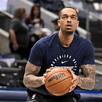 Mar 21, 2025; Dallas, Texas, USA; Dallas Mavericks forward P.J. Washington (25) warms up before the game between the Dallas Mavericks and the Detroit Pistons at the American Airlines Center. Mandatory Credit: Jerome Miron-Imagn Images