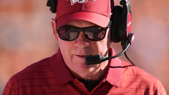 Arkansas interim coach Bobby Petrino during the NCAA college football game against Tennessee on Oct. 11, 2025, in Knoxville, Tennessee.