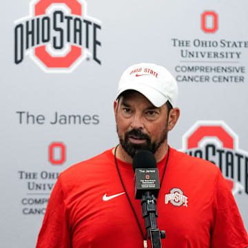 Ohio State head coach Ryan Day speaks to the media at the Woody Hayes Athletic Center on Thursday, July 31, 2025 in Columbus, Ohio.