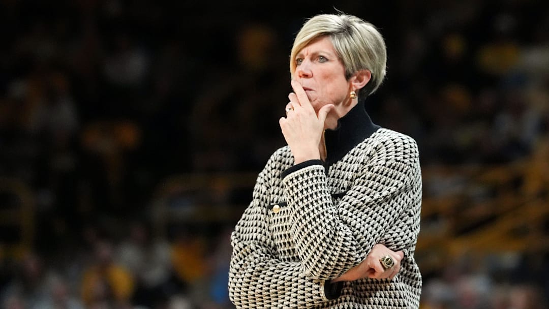 Iowa’s Jan Jensen watches from the sidelines against Toledo Wednesday, Nov. 13, 2024 at Carver-Hawkeye Arena in Iowa City, Iowa.