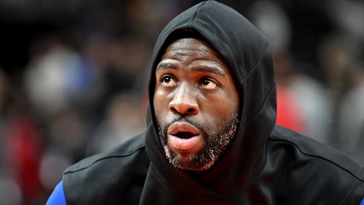 Draymond Green #23 of the Golden State Warriors looks on against the Atlanta Hawks.