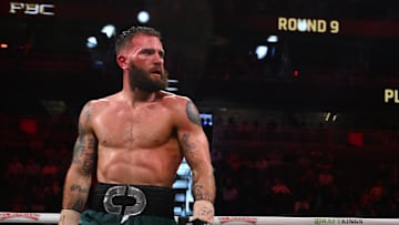 Caleb Plant (left) after stopping Trevor McCumby (right) in the 8th round.