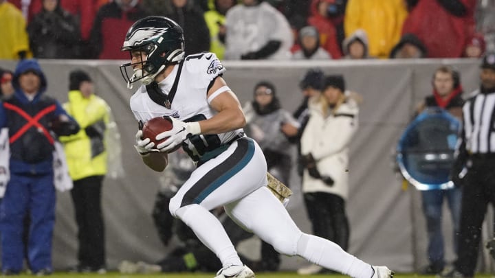 Nov 20, 2023; Kansas City, Missouri, USA; Philadelphia Eagles wide receiver Britain Covey (18) returns a kick against the Kansas City Chiefs during the game at GEHA Field at Arrowhead Stadium. Mandatory Credit: Denny Medley-USA TODAY Sports