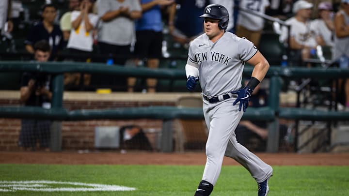 Sep 14, 2021; Baltimore, Maryland, USA; New York Yankees designated hitter Luke Voit (59) rounds the bases after hitting a home run against the Baltimore Orioles during the third inning at Oriole Park at Camden Yards. Mandatory Credit: Scott Taetsch-Imagn Images Sep 14, 2021; Baltimore, Maryland, USA; New York Yankees designated hitter Luke Voit (59) rounds the bases after hitting a home run against the Baltimore Orioles during the third inning at Oriole Park at Camden Yards. Mandatory Credit: Scott Taetsch-Imagn Images