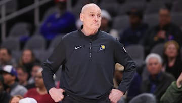 Mar 6, 2025; Atlanta, Georgia, USA; Indiana Pacers head coach Rick Carlisle on the sideline against the Atlanta Hawks in the first quarter at State Farm Arena. Mandatory Credit: Brett Davis-Imagn Images