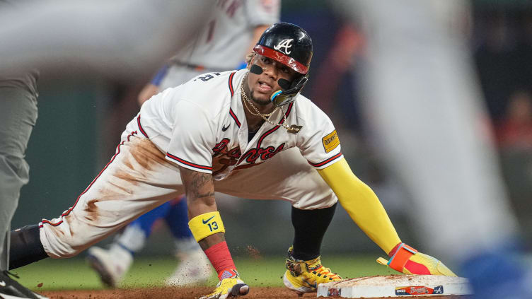 Jun 7, 2023; Cumberland, Georgia, USA; Atlanta Braves right fielder Ronald Acuna Jr. (13) shown