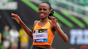 Kenya’s Beatrice Chebet wins the women’s 10,000 meters during the 2024 Prefontaine Classic at Hayward Field in Eugene, Ore., on Saturday, May 25, 2024.