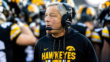 Iowa head coach Kirk Ferentz looks on during a NCAA Big Ten Conference football game against Nebraska, Friday, Nov. 25, 2022, at Kinnick Stadium in Iowa City, Iowa.
