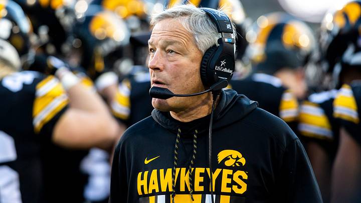 Iowa head coach Kirk Ferentz looks on during a NCAA Big Ten Conference football game against Nebraska, Friday, Nov. 25, 2022, at Kinnick Stadium in Iowa City, Iowa.