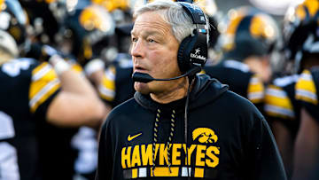 Iowa head coach Kirk Ferentz looks on during a NCAA Big Ten Conference football game against Nebraska, Friday, Nov. 25, 2022, at Kinnick Stadium in Iowa City, Iowa.