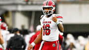 Nov 9, 2024; Nashville, Tennessee, USA;  South Carolina Gamecocks quarterback LaNorris Sellers (16) gives a thumbs up just prior to the start of the game against the Vanderbilt Commodores during the first half at FirstBank Stadium. Mandatory Credit: Steve Roberts-Imagn Images