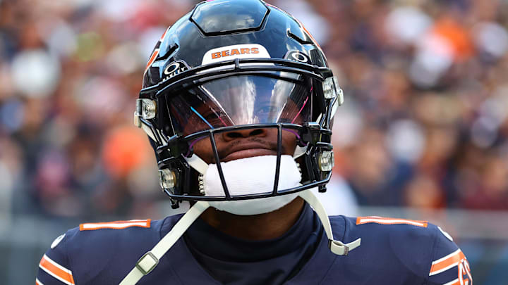 Former Chicago Bears wide receiver DeAndre Carter (11) reacts after a play against the New England Patriots during the second half at Soldier Field.
