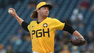 Aug 22, 2025; Pittsburgh, Pennsylvania, USA;  Pittsburgh Pirates starting pitcher Braxton Ashcraft (67) delivers a pitch against the Colorado Rockies during the first inning at PNC Park. Mandatory Credit: Charles LeClaire-Imagn Images