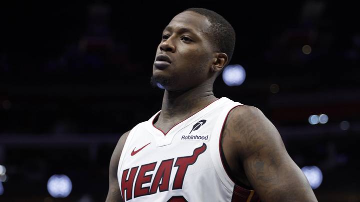 Nov 12, 2024; Detroit, Michigan, USA;  Miami Heat guard Terry Rozier (2) walks off the court after the game against the Detroit Pistons at Little Caesars Arena. Mandatory Credit: Rick Osentoski-Imagn Images