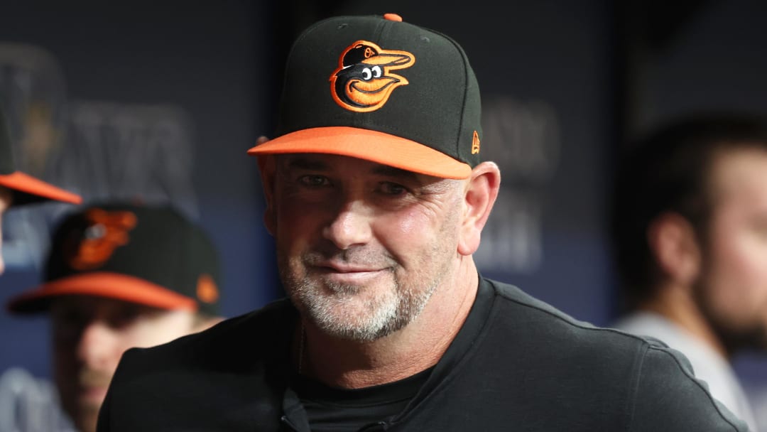 Jun 10, 2024; St. Petersburg, Florida, USA; Baltimore Orioles manager Brandon Hyde (18) looks on against the Tampa Bay Rays during the seventh inning at Tropicana Field.
