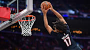 Oct 26, 2025; Inglewood, California, USA; Portland Trail Blazers guard Shaedon Sharpe (17) moves to the basket against the Los Angeles Clippers during the second half at Intuit Dome. Mandatory Credit: Gary A. Vasquez-Imagn Images