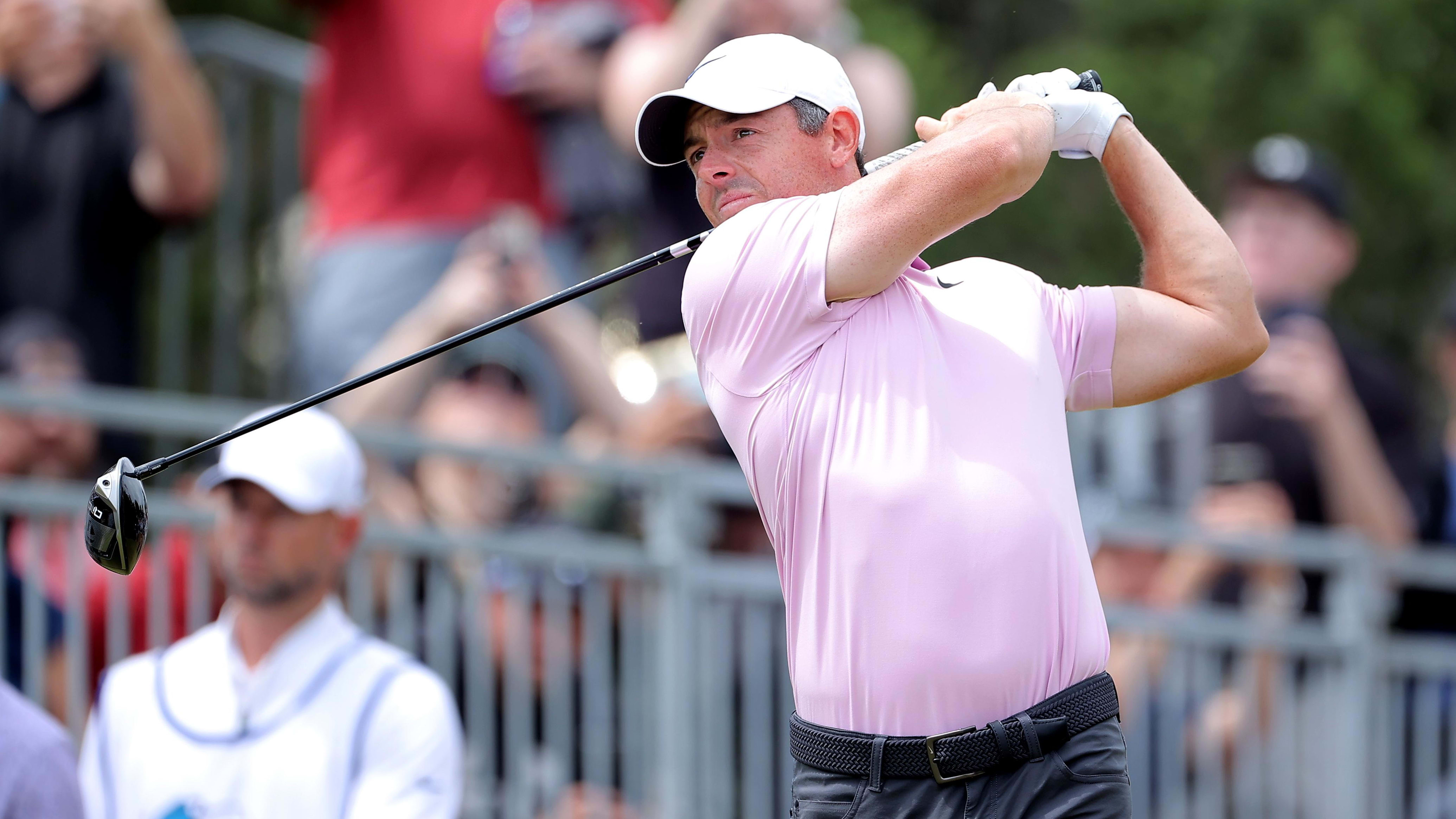 Rory McIlroy watches a drive at the Valero Texas Open.