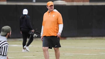 Tennessee head coach Josh Heupel at the first University of Tennessee spring football practice, Friday, March 7, 2025.