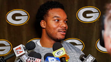 Green Bay Packers rookie linebacker Collin Oliver is interviewed by the media during rookie minicamp on Friday, May 2, 2025, at Lambeau Field in Green Bay, Wisconsin. The Packers selected Oliver with their fifth round pick in the 2025 NFL Draft.
Tork Mason/USA TODAY NETWORK-Wisconsin