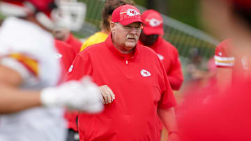 Kansas City Chiefs head coach Andy Reid watches plays during training camp at Missouri Western State University.