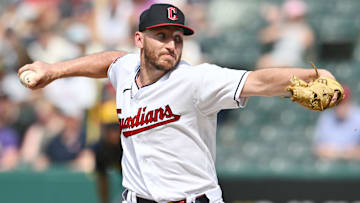 Jun 25, 2023; Cleveland, Ohio, USA; Cleveland Guardians relief pitcher Trevor Stephan (37) throws a pitch during the tenth inning against the Milwaukee Brewers at Progressive Field. Mandatory Credit: Ken Blaze-Imagn Images