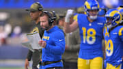 Nov 2, 2025; Inglewood, California, USA; Los Angeles Rams head coach Sean McVay on the sidelines against the New Orleans Saints during the first half at SoFi Stadium. Mandatory Credit: Jayne Kamin-Oncea-Imagn Images