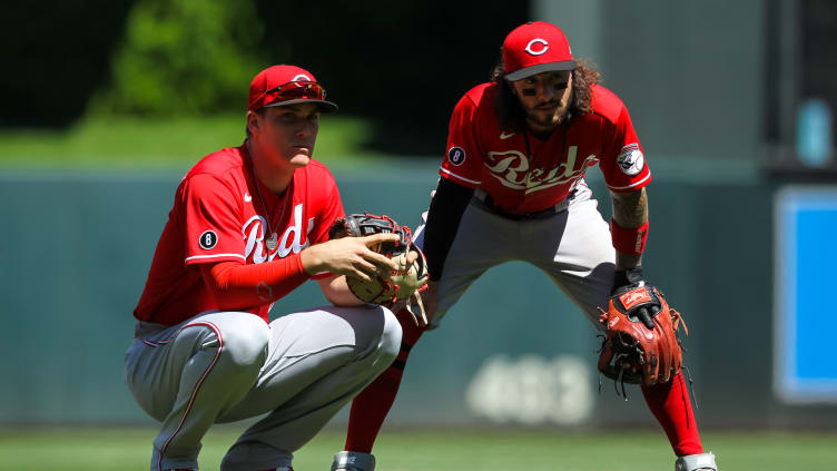 Cincinnati Reds players Tyler Stephenson and Jonathan India