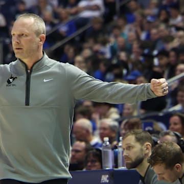 West Virginia coach Darian DeVries against BYU at Marriott Center. 