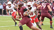 Nov 1, 2025; Blacksburg, Va.; Virginia Tech quarterback Kyron Drones (1) runs the ball.