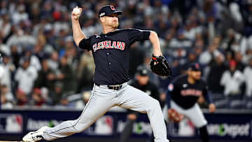Cleveland Guardians pitcher Alex Cobb (35) pitches during the second inning against the New York Yankees in game one of the ALCS for the 2024 MLB Playoffs at Yankee Stadium.